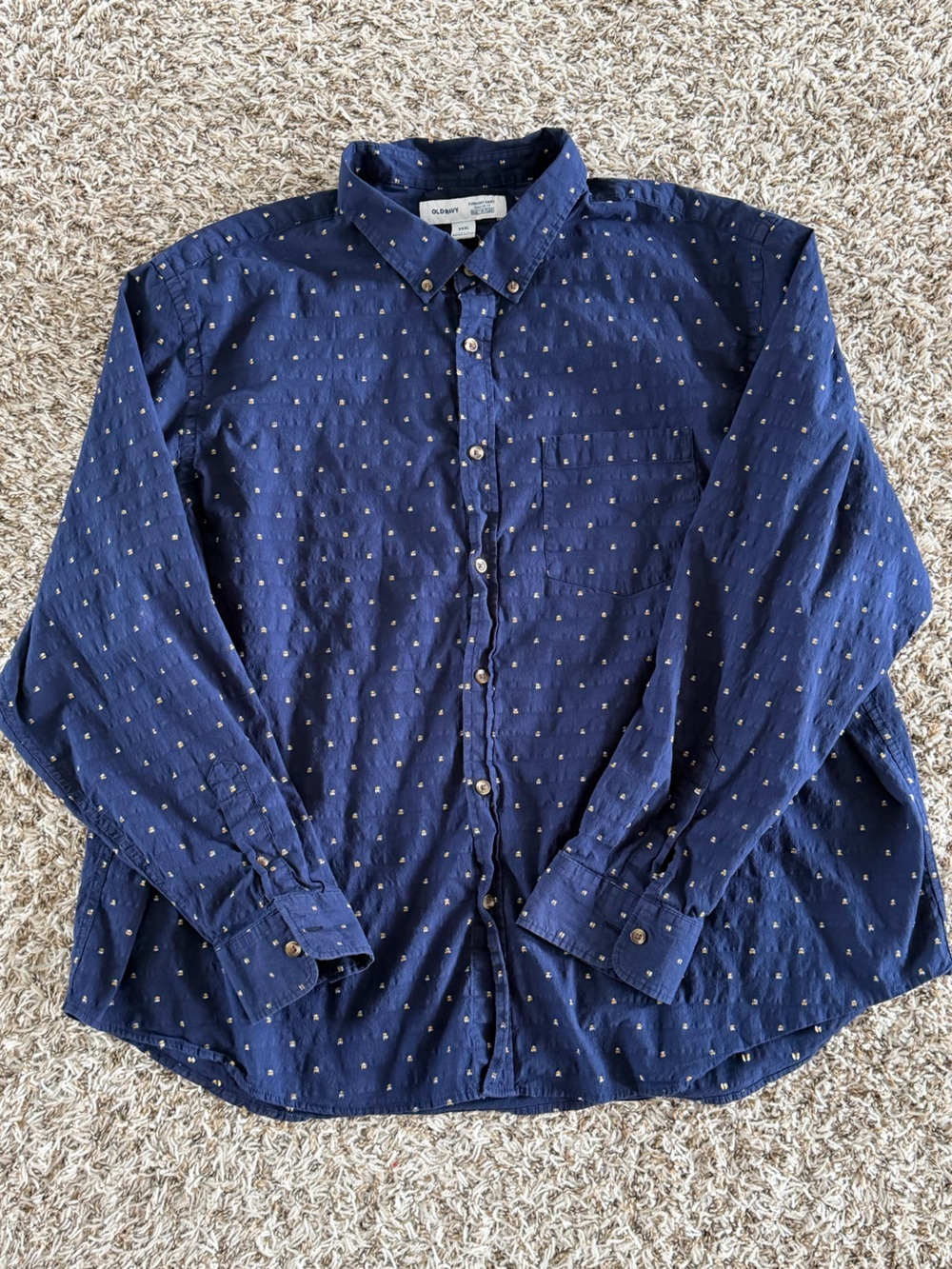 Old Navy Navy Blue Long-Sleeve Button-Down Shirt with Small Dot Print